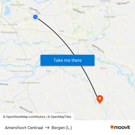 Amersfoort Centraal to Bergen (L.) map