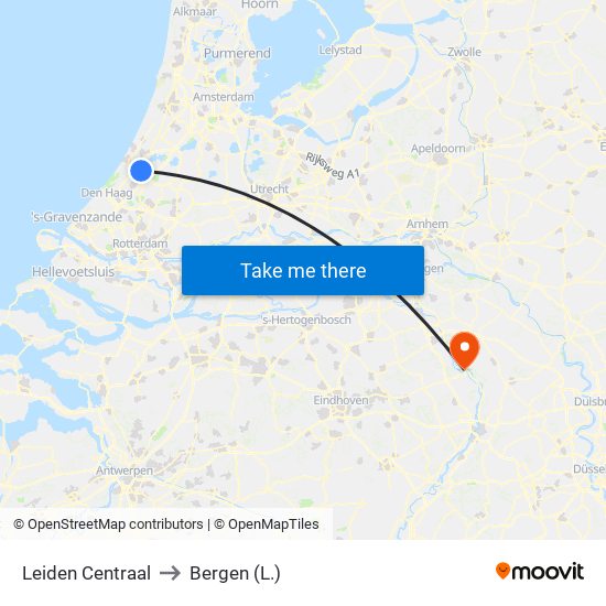 Leiden Centraal to Bergen (L.) map