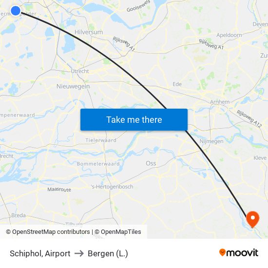 Schiphol, Airport to Bergen (L.) map