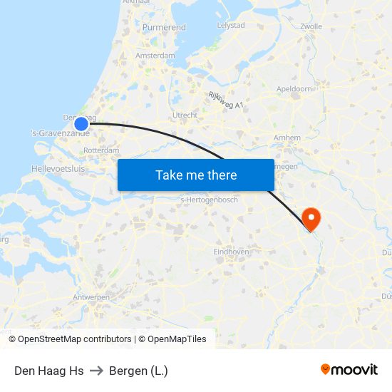 Den Haag Hs to Bergen (L.) map