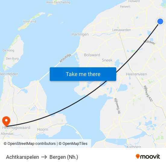 Achtkarspelen to Bergen (Nh.) map