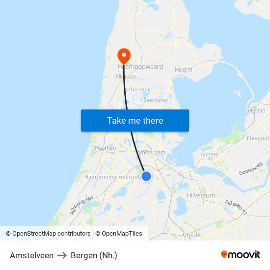 Amstelveen to Bergen (Nh.) map