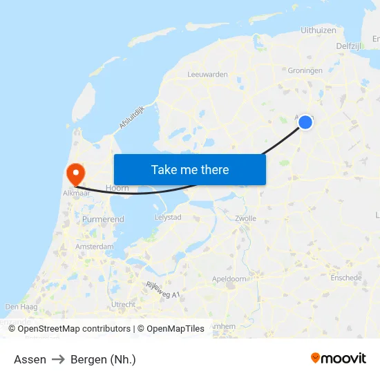 Assen to Bergen (Nh.) map