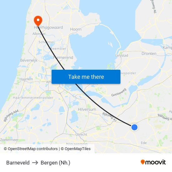 Barneveld to Bergen (Nh.) map