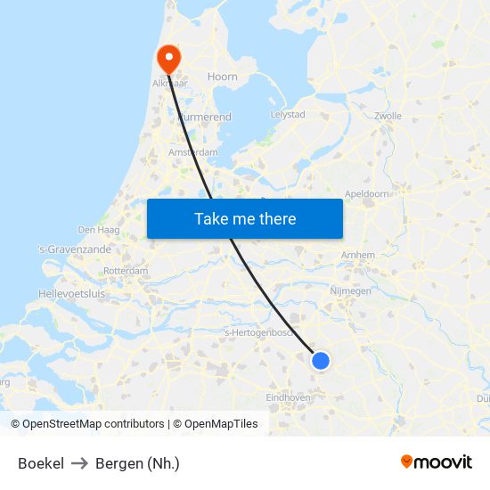 Boekel to Bergen (Nh.) map