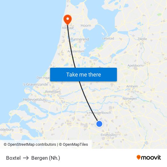 Boxtel to Bergen (Nh.) map