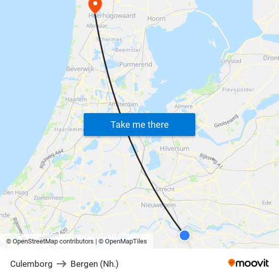 Culemborg to Bergen (Nh.) map