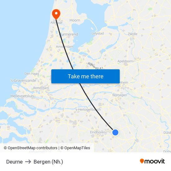 Deurne to Bergen (Nh.) map