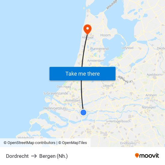 Dordrecht to Bergen (Nh.) map