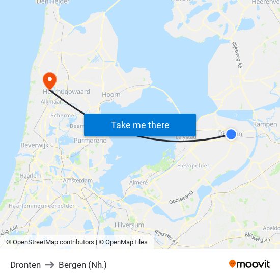 Dronten to Bergen (Nh.) map