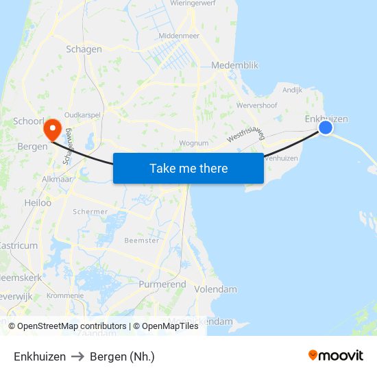 Enkhuizen to Bergen (Nh.) map