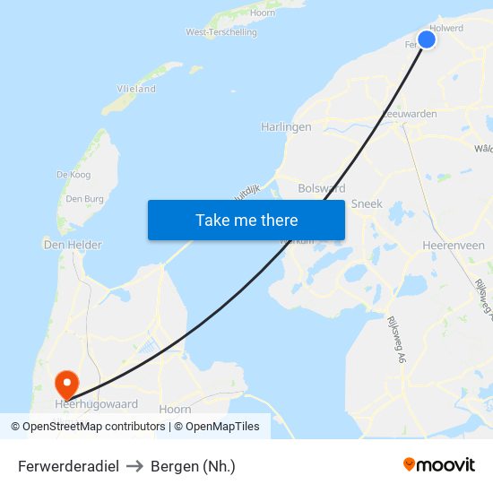 Ferwerderadiel to Bergen (Nh.) map