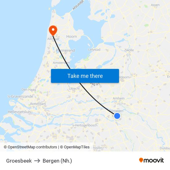 Groesbeek to Bergen (Nh.) map