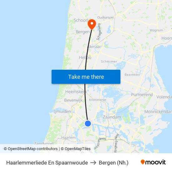 Haarlemmerliede En Spaarnwoude to Bergen (Nh.) map