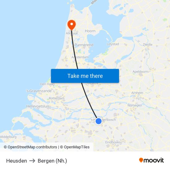 Heusden to Bergen (Nh.) map