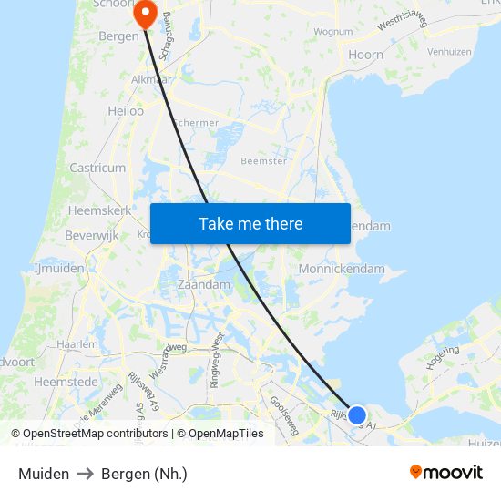 Muiden to Bergen (Nh.) map