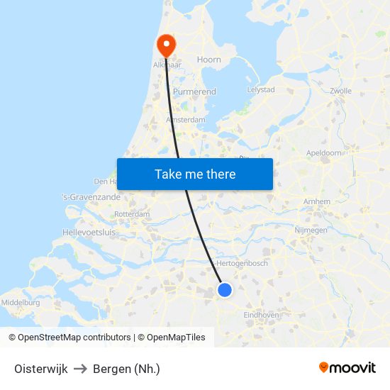 Oisterwijk to Bergen (Nh.) map