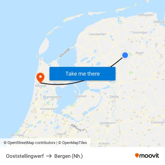 Ooststellingwerf to Bergen (Nh.) map