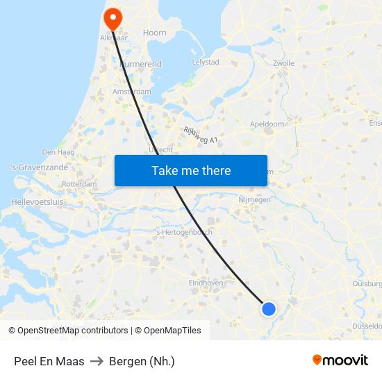 Peel En Maas to Bergen (Nh.) map