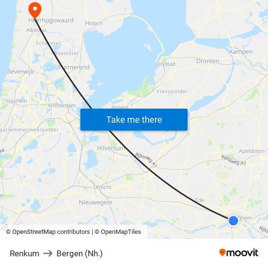 Renkum to Bergen (Nh.) map