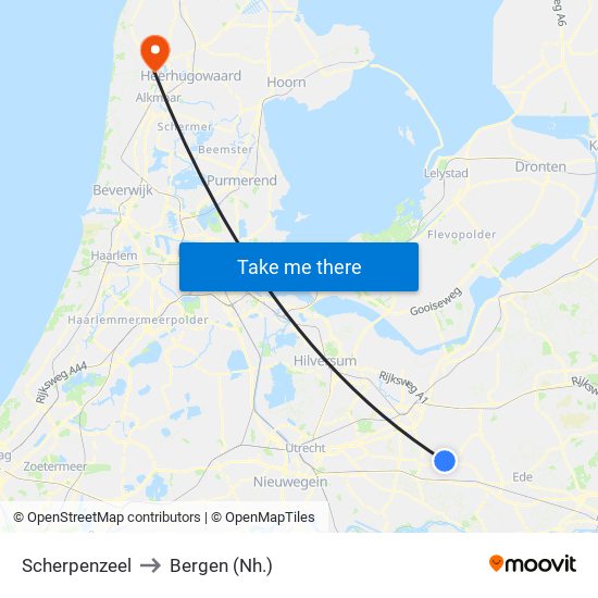 Scherpenzeel to Bergen (Nh.) map