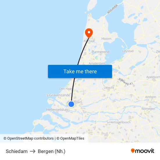 Schiedam to Bergen (Nh.) map