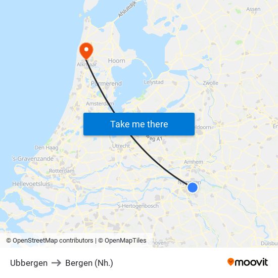 Ubbergen to Bergen (Nh.) map