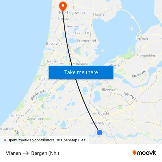 Vianen to Bergen (Nh.) map