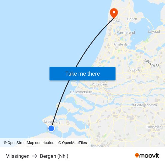 Vlissingen to Bergen (Nh.) map