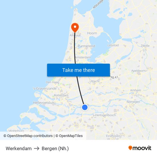 Werkendam to Bergen (Nh.) map