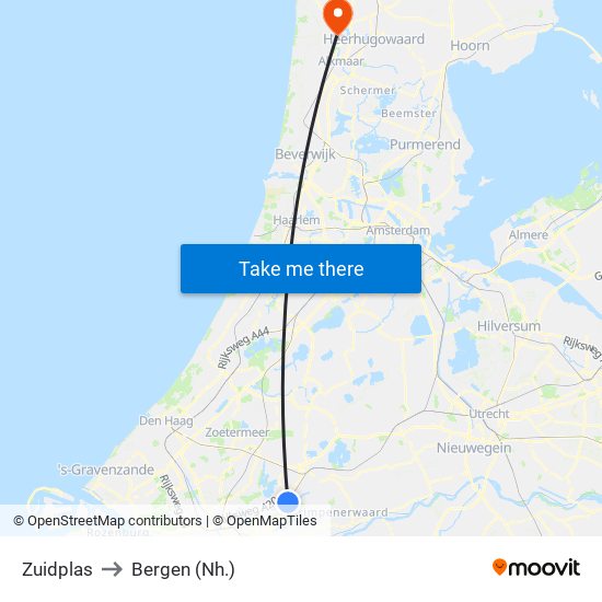 Zuidplas to Bergen (Nh.) map