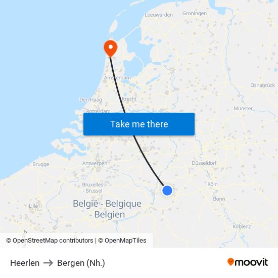 Heerlen to Bergen (Nh.) map