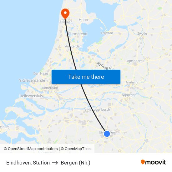 Eindhoven, Station to Bergen (Nh.) map