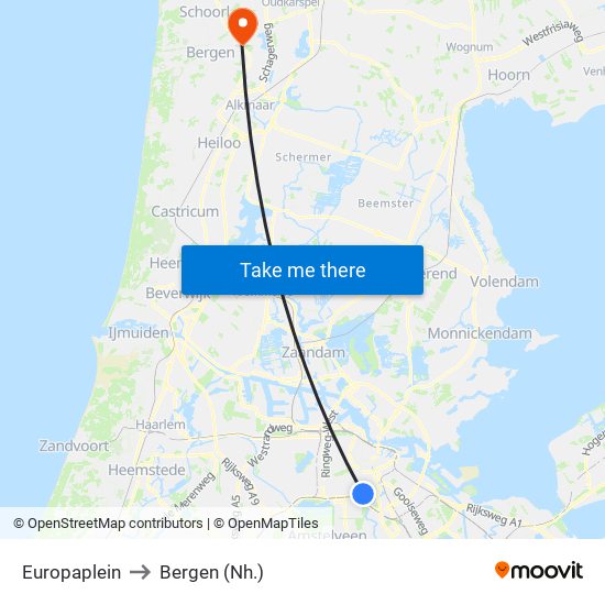 Europaplein to Bergen (Nh.) map