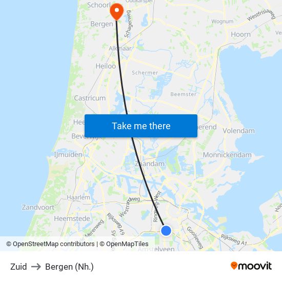 Zuid to Bergen (Nh.) map