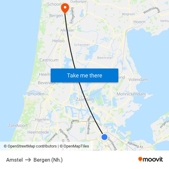 Amstel to Bergen (Nh.) map