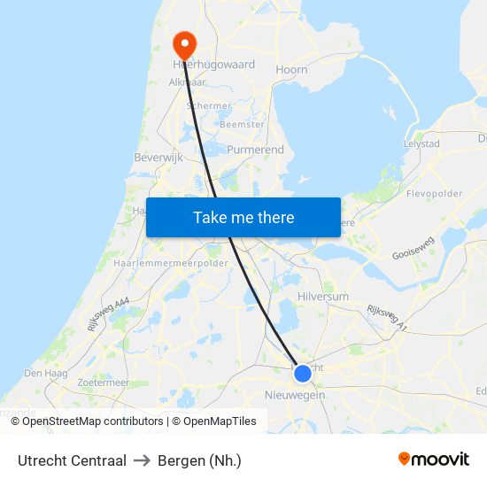 Utrecht Centraal to Bergen (Nh.) map