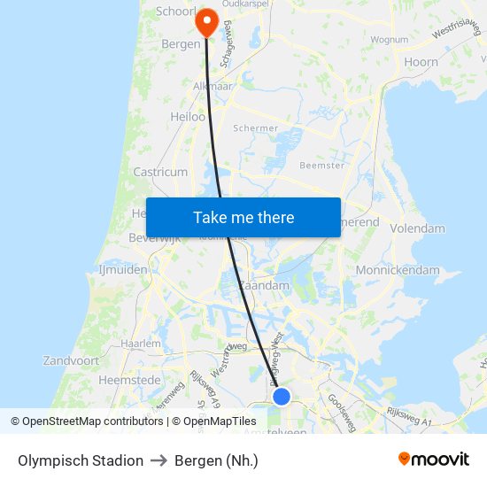 Olympisch Stadion to Bergen (Nh.) map