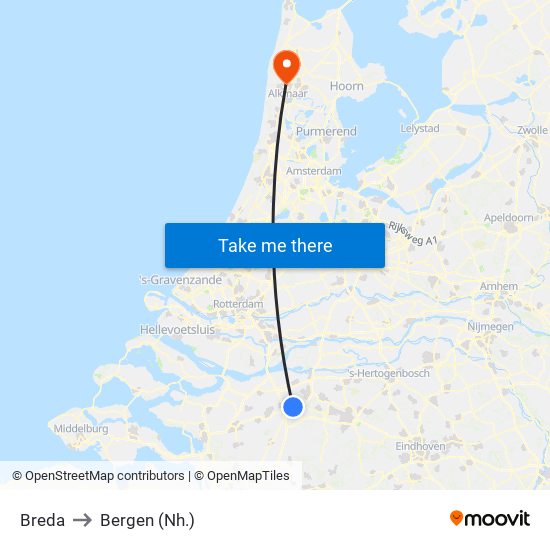 Breda to Bergen (Nh.) map