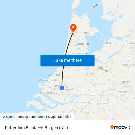 Rotterdam Blaak to Bergen (Nh.) map
