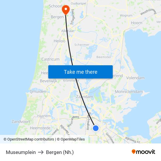 Museumplein to Bergen (Nh.) map