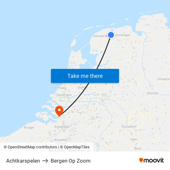 Achtkarspelen to Bergen Op Zoom map