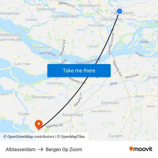 Alblasserdam to Bergen Op Zoom map