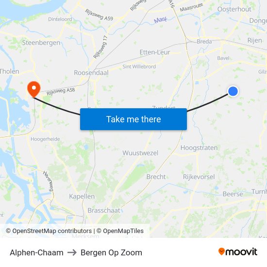 Alphen-Chaam to Bergen Op Zoom map