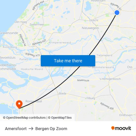 Amersfoort to Bergen Op Zoom map