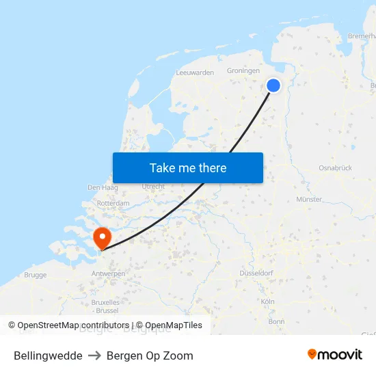 Bellingwedde to Bergen Op Zoom map
