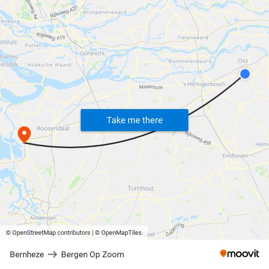 Bernheze to Bergen Op Zoom map