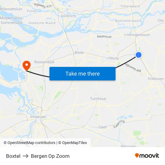 Boxtel to Bergen Op Zoom map
