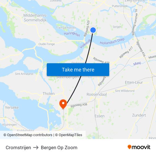 Cromstrijen to Bergen Op Zoom map