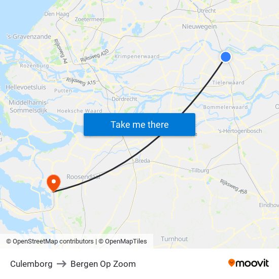 Culemborg to Bergen Op Zoom map